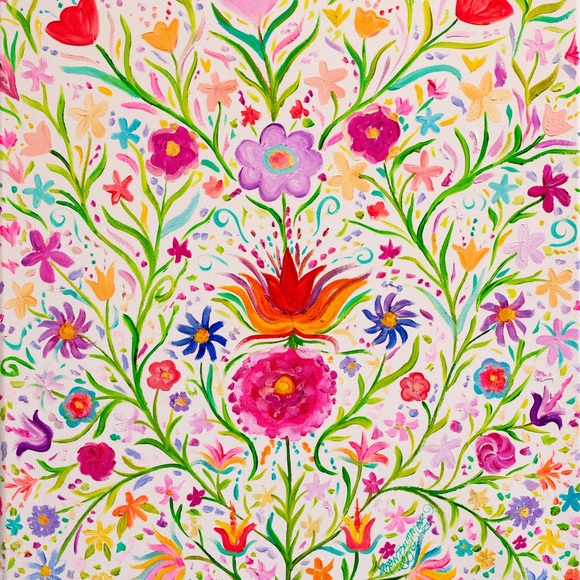 Flower Folk Art Print of Oil Painting Scandinavian whimsical colorful floral - Picture 6 of 7
